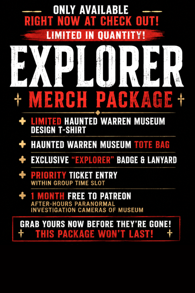 Promotional flyer for an Explorer Merch Package with limited items and priority ticket entry.