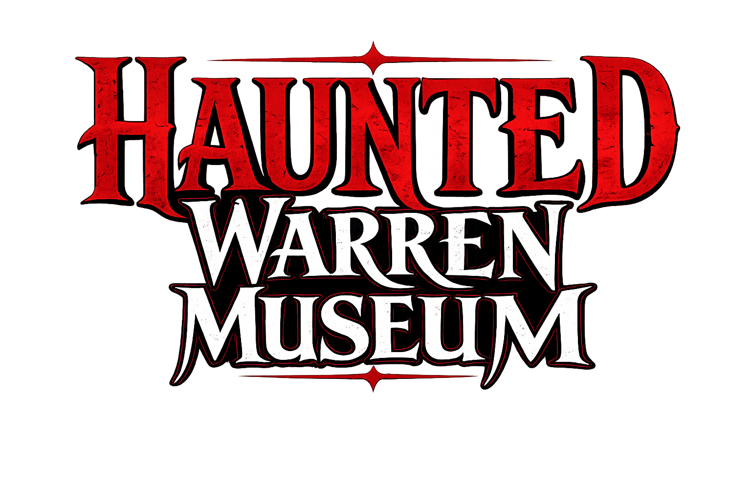 Logo: 'Haunted Warren Museum' in red and white text.