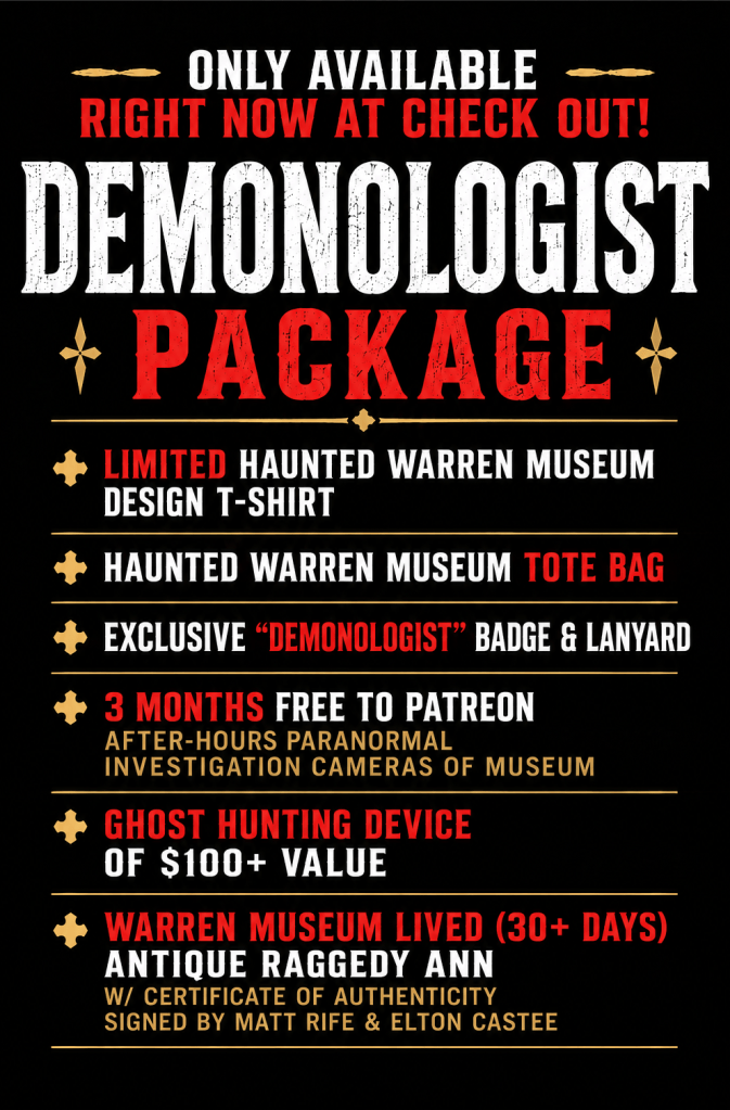 Promotional poster for Demonologist Package with items and benefits listed.